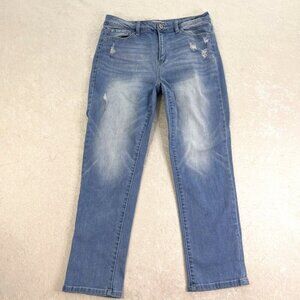 ENJEAN DEMIN Jeans Womens Jr 13 Light Blue Wash‎ Ripped Distressed Straight Leg